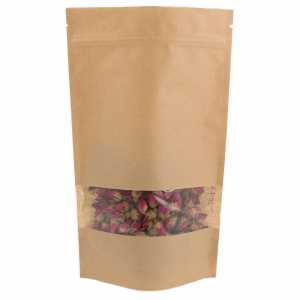 Doypack kraft z okienkiem 250 g - opakowanie 100 szt.